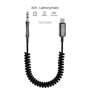 PDAteknoloji iPhone Lightning to 3.5mm Örgülü Spiralli Aux Kablo Dönüştürücü 1m (Tüm Lightning girişli telefonlar ile uyumludur) SA-01