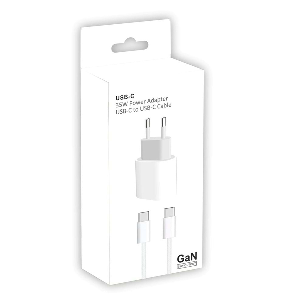 PDAteknoloji 35 watt GaN Type-C Çıkışlı Hızlı Şarj Başlık Adaptör + 1m Type-C to Type-C Hızlı Şarj Kablosu GaN Teknoloji (Yerli Üretim) A2335