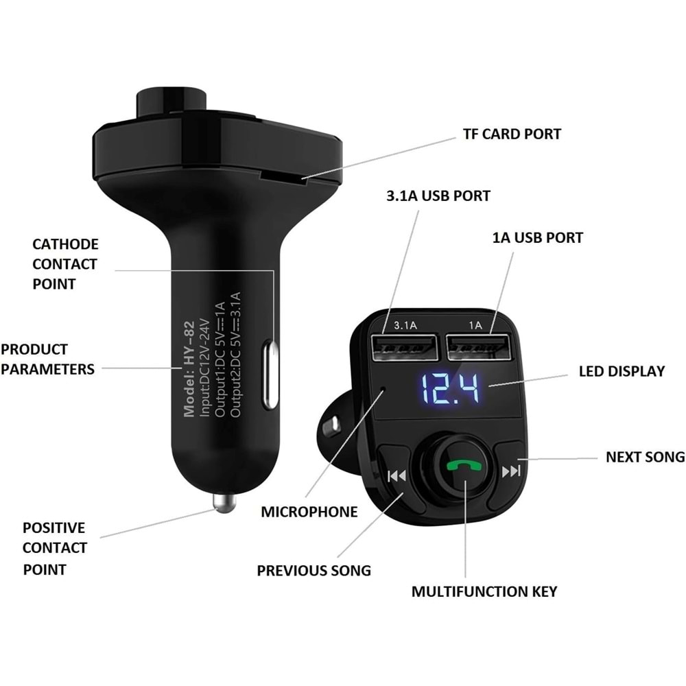 PDAteknoloj Concord C-606 Araç Fm Transmitter 5.1 Bluetooth Araç Kiti Usb 3.1amper Hızlı Şarj Çıkışlı Çakmaklık Girişli