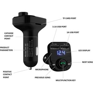 PDAteknoloj Concord C-606 Araç Fm Transmitter 5.1 Bluetooth Araç Kiti Usb 3.1amper Hızlı Şarj Çıkışlı Çakmaklık Girişli