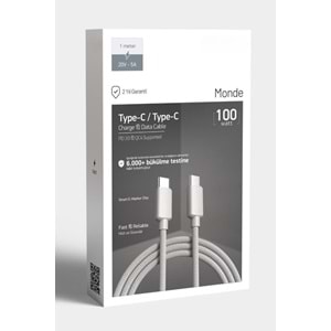 PDAteknoloji 100W Örgülü Type C to Type C SPK-10 Monde 1mt Data ve Şarj Kablosu