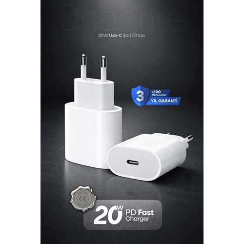 PDAteknoloji 20W USB-C Şarj Adaptörü Beyaz (3 Yıl Garantili)