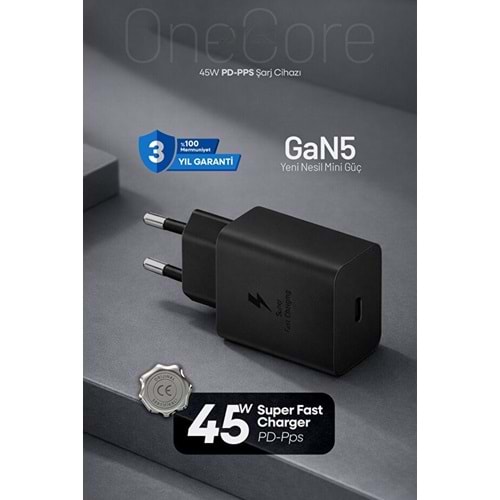 PDAteknoloji 45W USB-C PD-Pps Super Hız Şarj Adaptörü Siyah (Kablosuz) (3 Yıl Garantili)