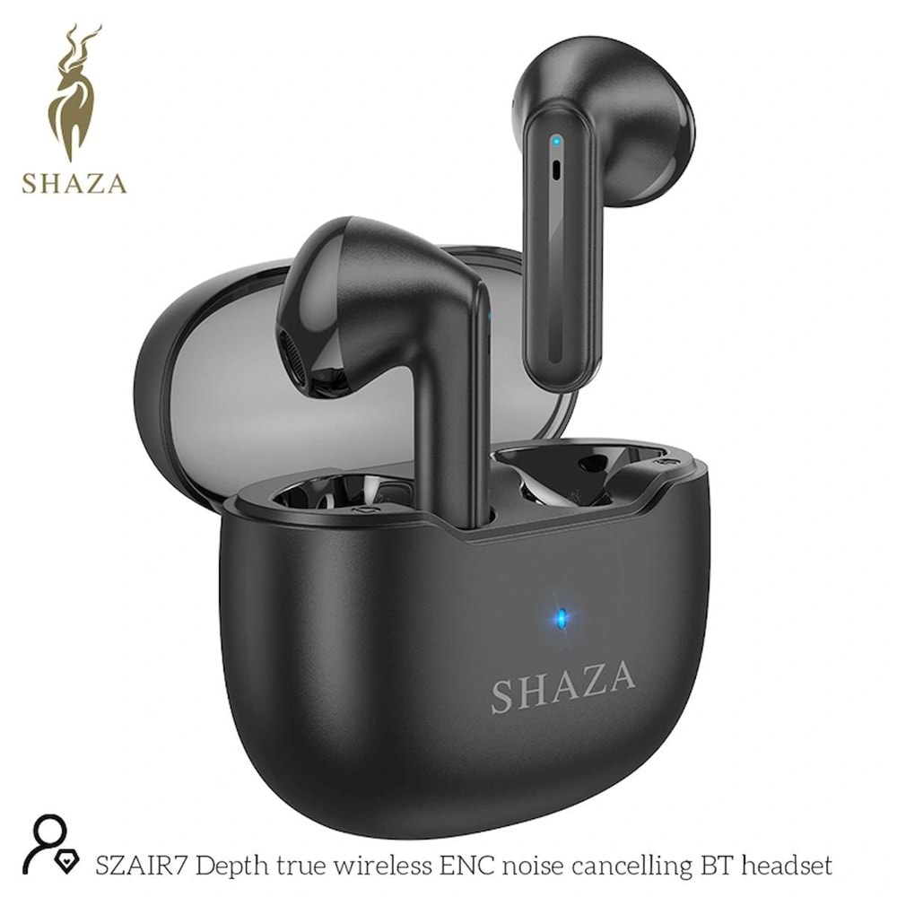 Shaza Air7 Gürültü Azaltma ENC 4 Mikrofonlu Bluetooth 5.3 TWS Kulaklık Siyah