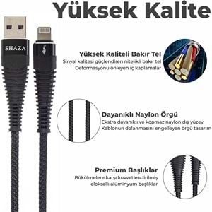 Shaza Apple iPhone Lightning 5A 100 W Örgülü Hızlı Şarj ve Data Kablosu 1 Metre