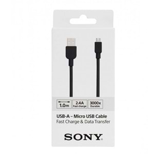 Sony CP-AB100 100cm Micro Usb 2.4A Hızlı Şarj ve Data Kablosu Siyah