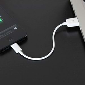 PDAteknolji Yetty Lightning ile Uyumlu Kısa Hızlı Powerbank Şarj ve Data Kablosu 2.1A Beyaz 20cm