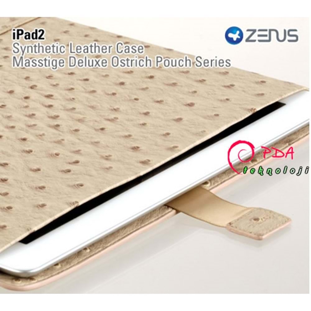 Apple iPad 3 ZENUS Marka Çekmeli Deri Kılıf - Krem Renk